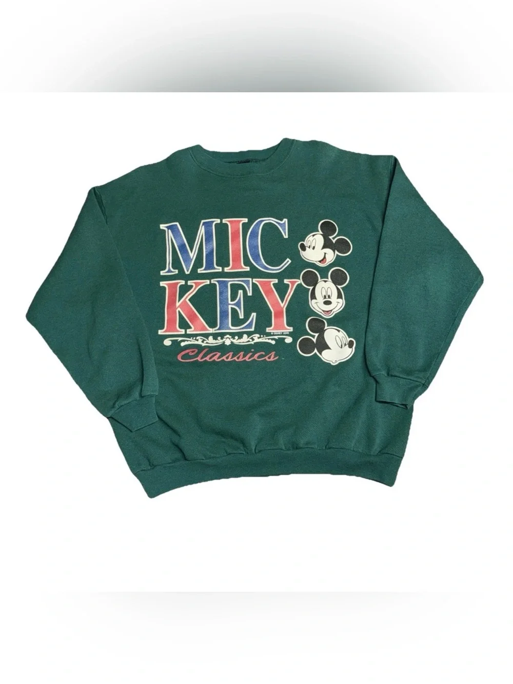 Vintage‎ 80s 90s Mickey Mouse Disney Classics Green Sweatshirt Size Large Flaw